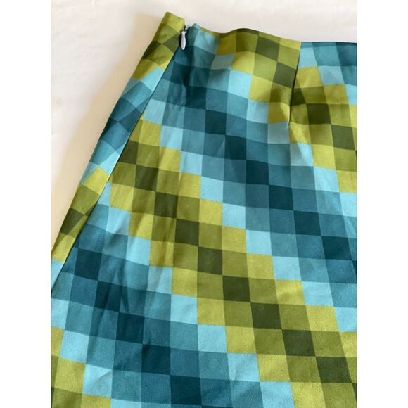 Vintage 90s Ann Taylor A-Line Green Multi Checked Skirt Fully Lined SIZE 8 1990s - Picture 3 of 7